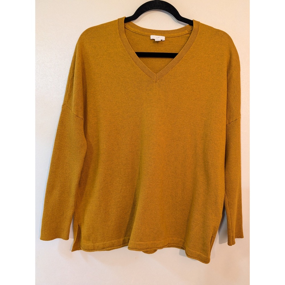 J. Jill Mustard Yellow Silk Wool Blend V-Neck Sweater Women Small‎ SSW205441